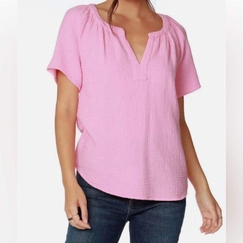 bobi Los Angeles Split Neck beach gauze cotton textured  In Pink Sand  shirt s